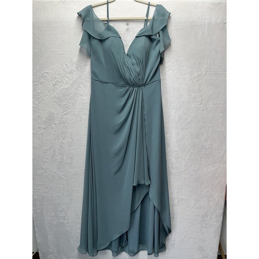 Morilee Faux Wrap Bodice Dress Womens 12 Bridesmaid Wedding Prom High Low Hem